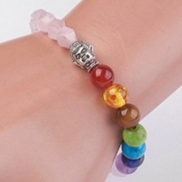 Zen Softly faceted Natural rose quartz Chakra Yoga stretch Bracelet - Picture 3 of 3